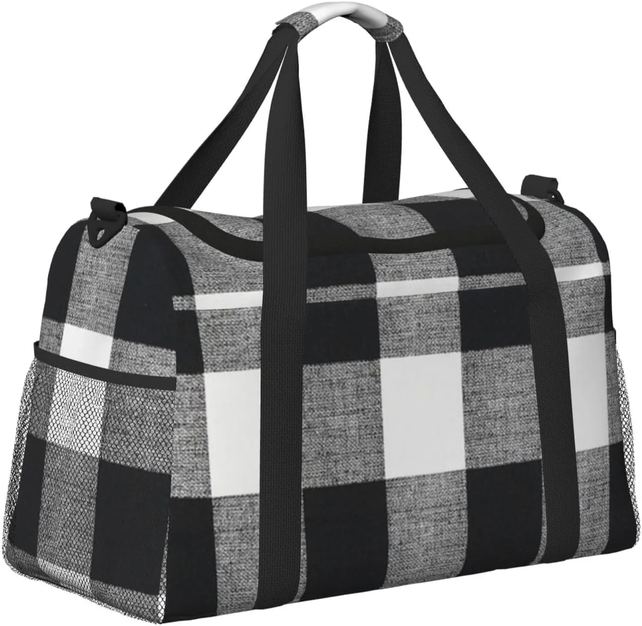 Black White Grid Thin Line Travel Duffel Bag Large Foldable Waterproof Overnight Bag For Beach Swim Bags Pool Sports Gym
