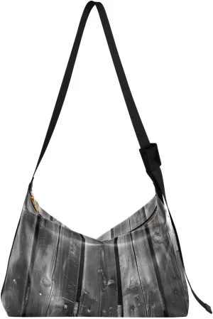 Black White Wood Shoulder Bag for Women Waterproof PU Leather Hobo Bags Crossbody Purse with Zipper Closure
