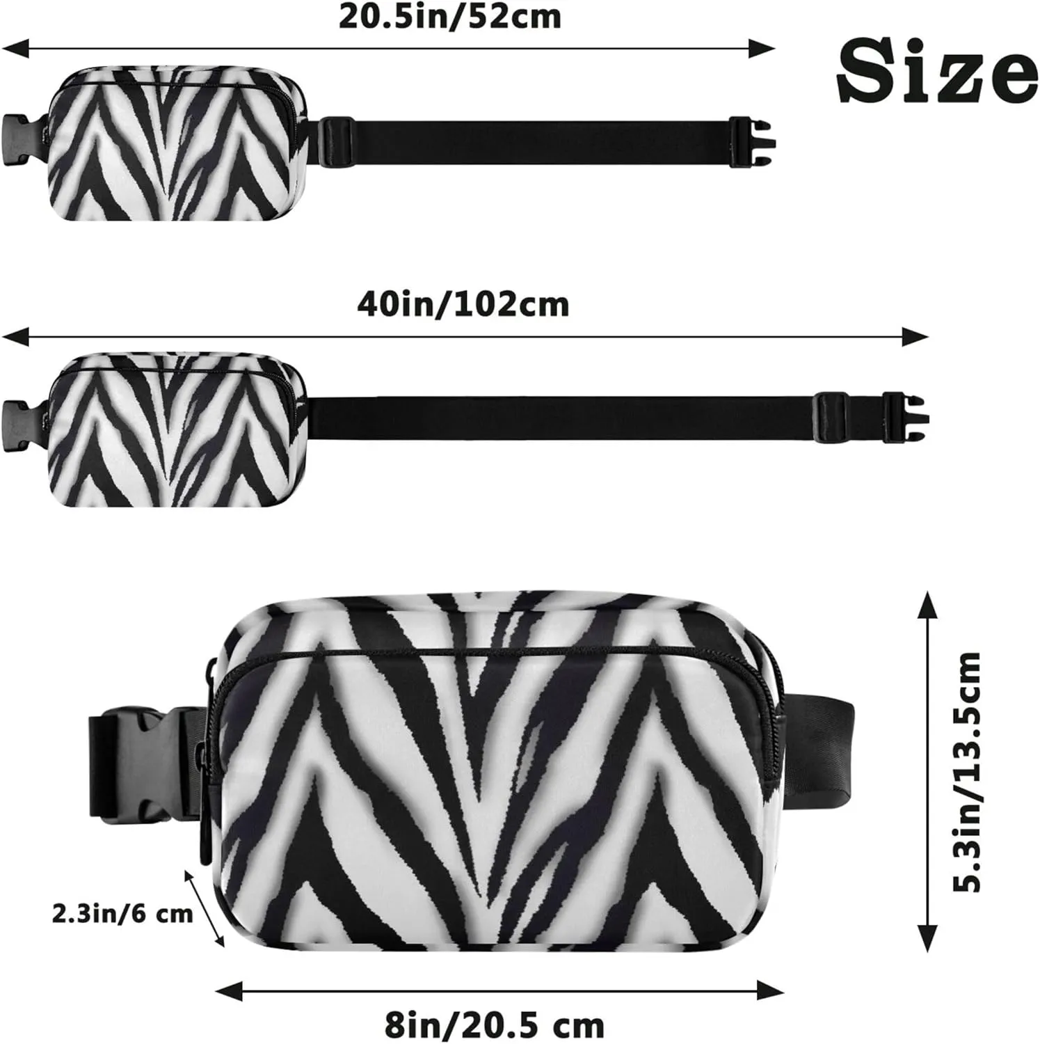 Black White Zebra Fanny Pack for Women Waterproof Hip Pack Belt Bag Cute Cross Body Waist Pack