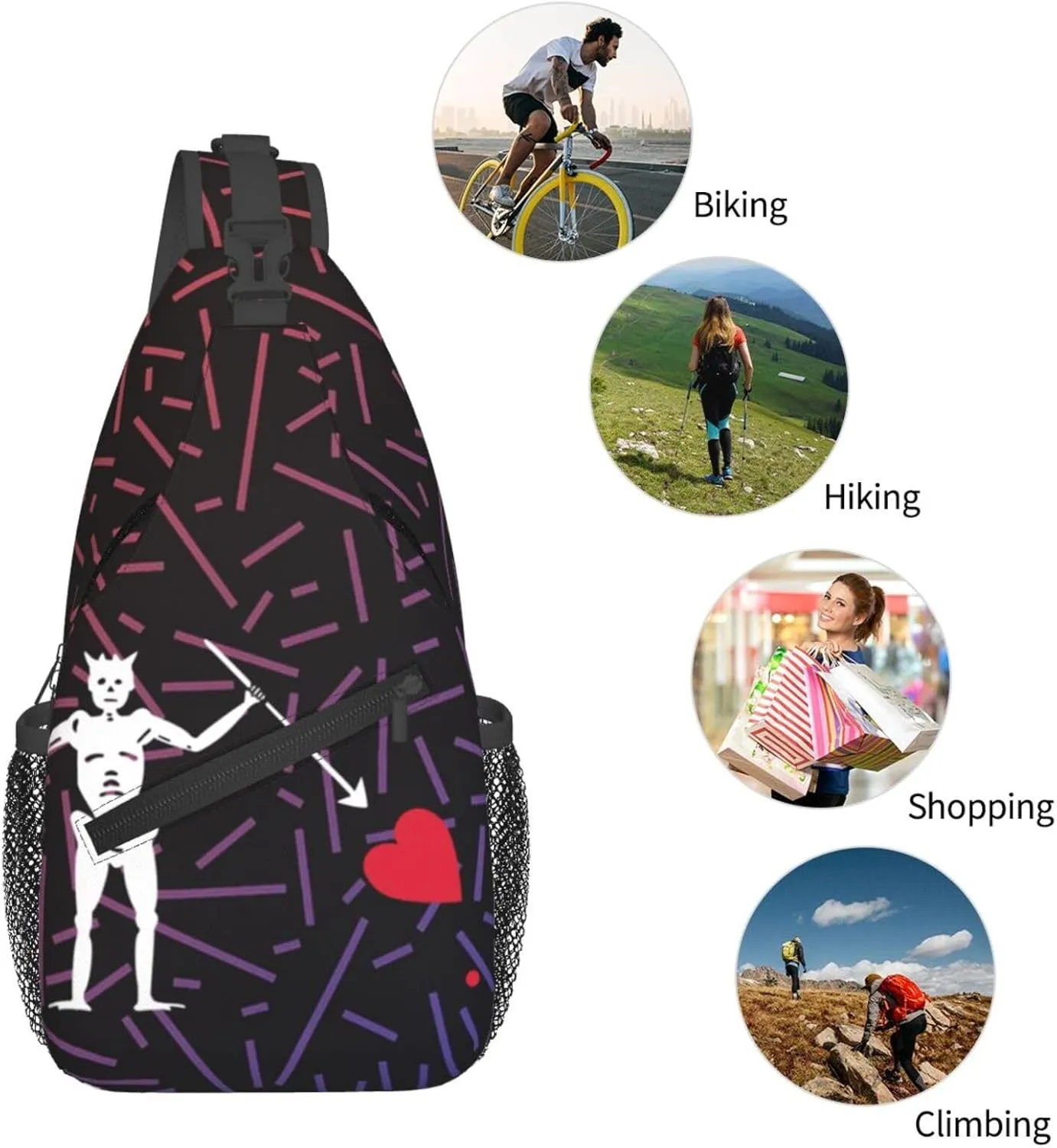 Blackbeard Skull Pirate Crossbody Backpack Chest Shoulder Bag Lightweight One Strap Travel Hiking Daypack
