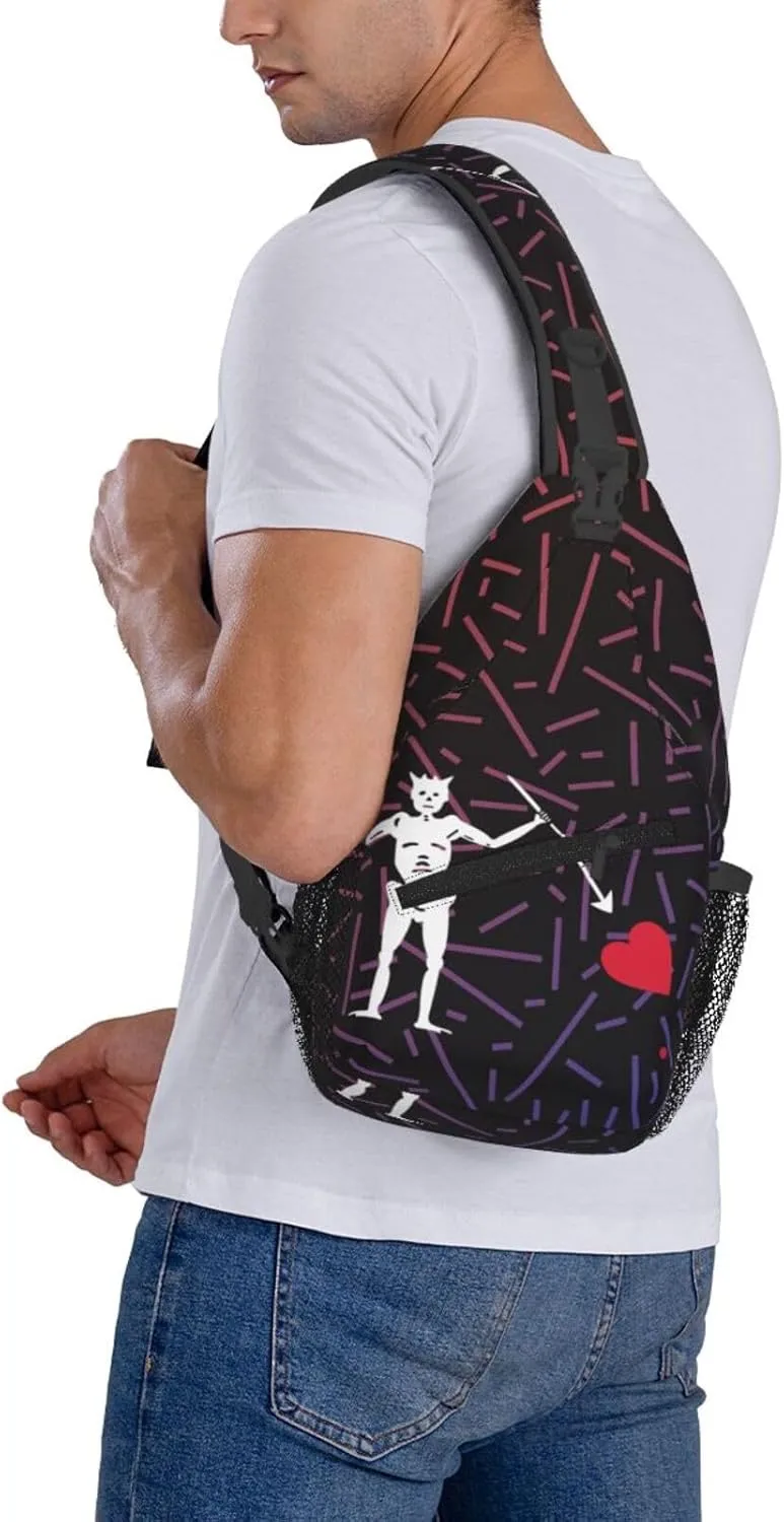 Blackbeard Skull Pirate Crossbody Backpack Chest Shoulder Bag Lightweight One Strap Travel Hiking Daypack