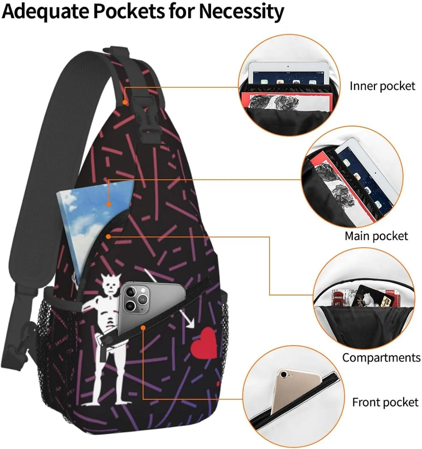 Blackbeard Skull Pirate Crossbody Backpack Chest Shoulder Bag Lightweight One Strap Travel Hiking Daypack