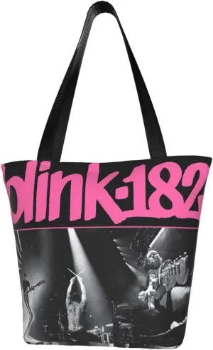 Blink Classic Rock 182 Reusable Grocery Bag Shopping Bags Tote Bags with Zipper Woman's Shoulder Bag for Picnic Storage Bag Lightweight Daily Bag Large Capacity Handbag for Kitchen