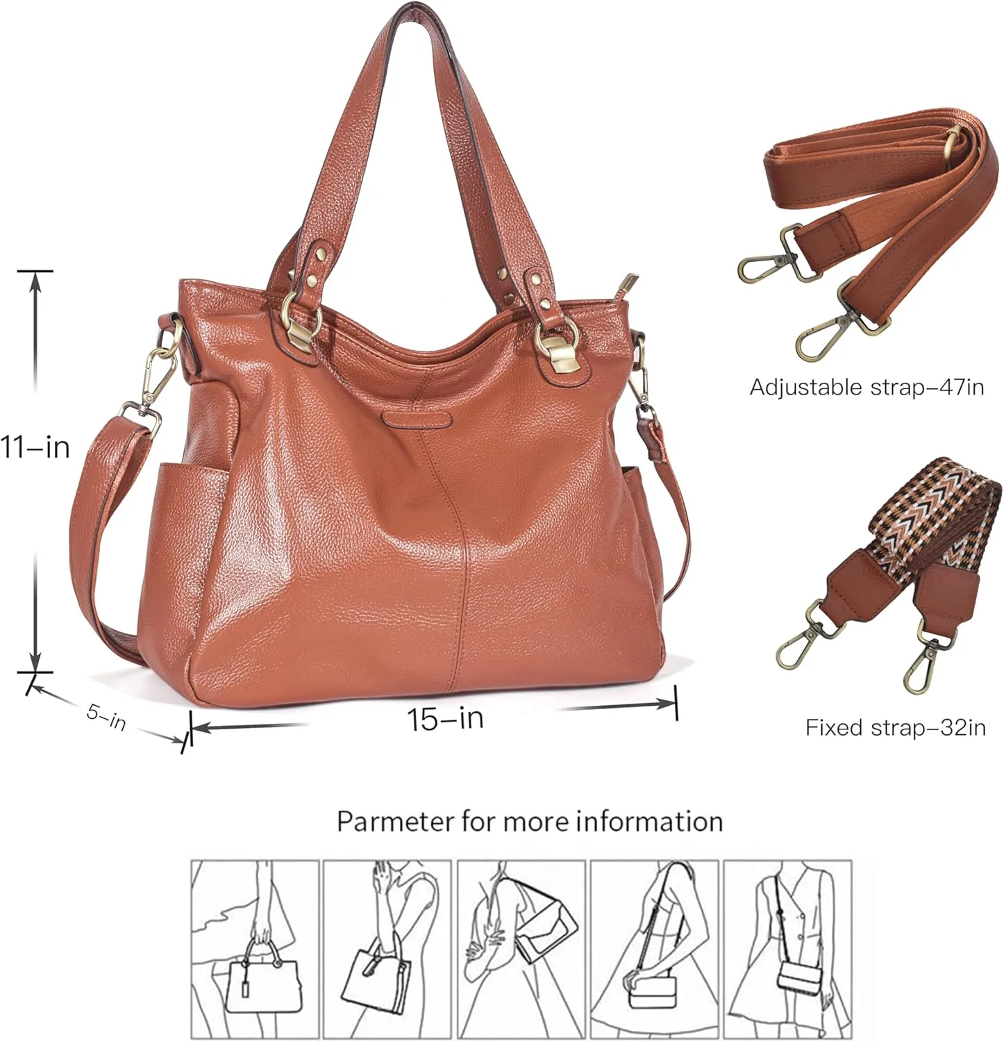 Blofinche Genuine Leather Hobo Bag for Women Large Slouchy Tote Purse Soft Real Shoulder Handbag Satchel for Laptop Work Lady