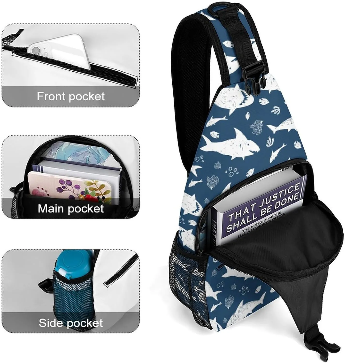 Blue And White Cute Shark Versatile And Convenient Multipurpose Crossbody Bag - Perfect for Travel And Hiking