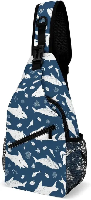 Blue And White Cute Shark Versatile And Convenient Multipurpose Crossbody Bag - Perfect for Travel And Hiking