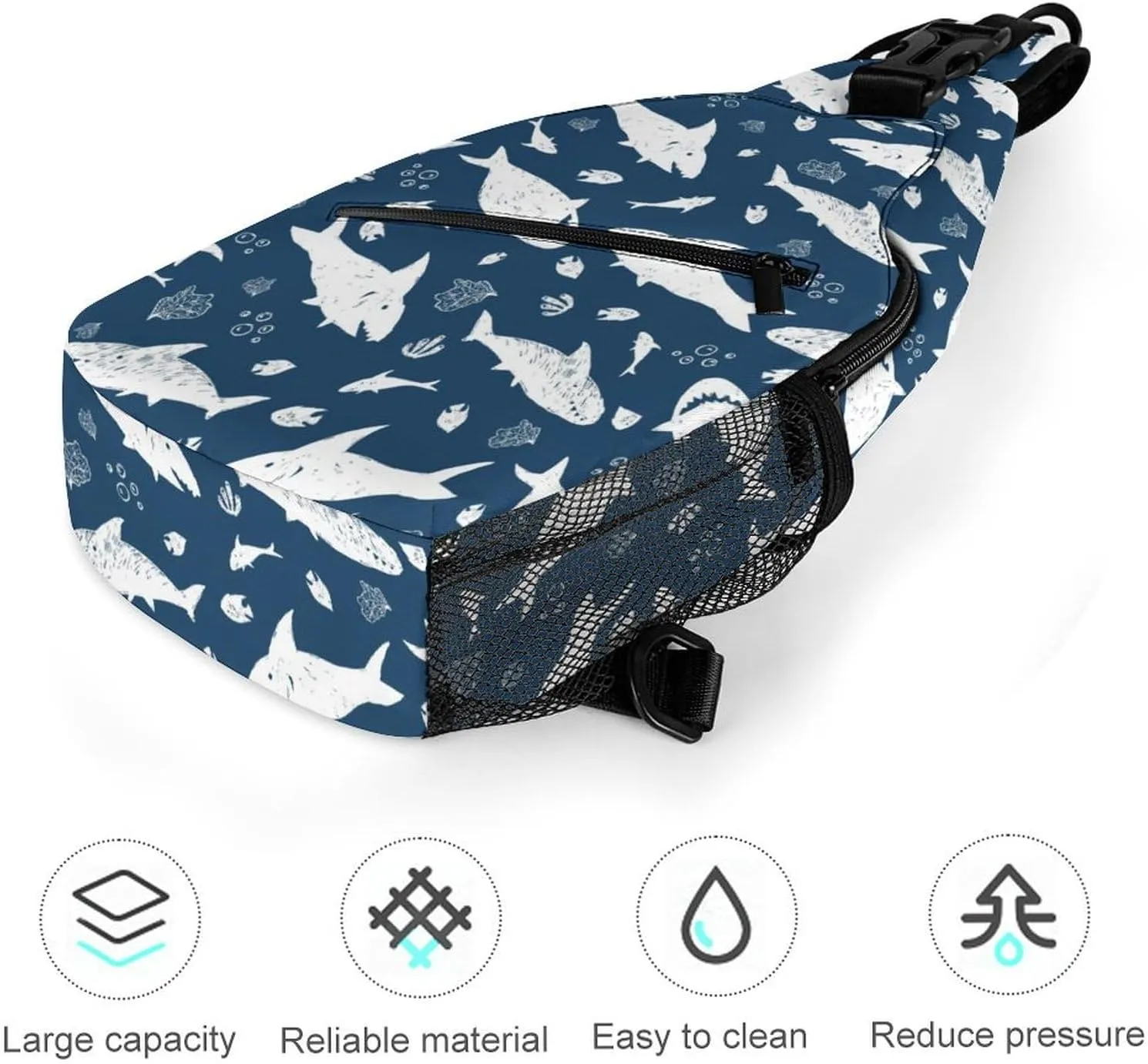 Blue And White Cute Shark Versatile And Convenient Multipurpose Crossbody Bag - Perfect for Travel And Hiking