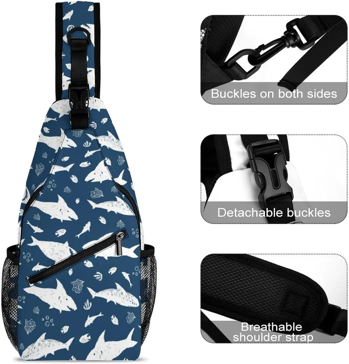 Blue And White Cute Shark Versatile And Convenient Multipurpose Crossbody Bag - Perfect for Travel And Hiking
