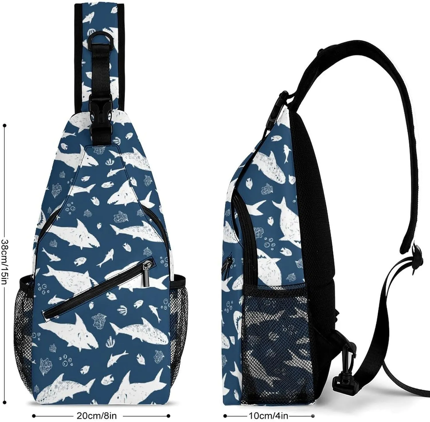 Blue And White Cute Shark Versatile And Convenient Multipurpose Crossbody Bag - Perfect for Travel And Hiking