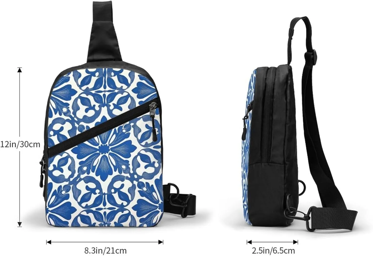 Blue And White Print Crossbody Bags For Women, Sling Bag For Men, Hiking Backpack Lightweight For Casual Outdoor Travel