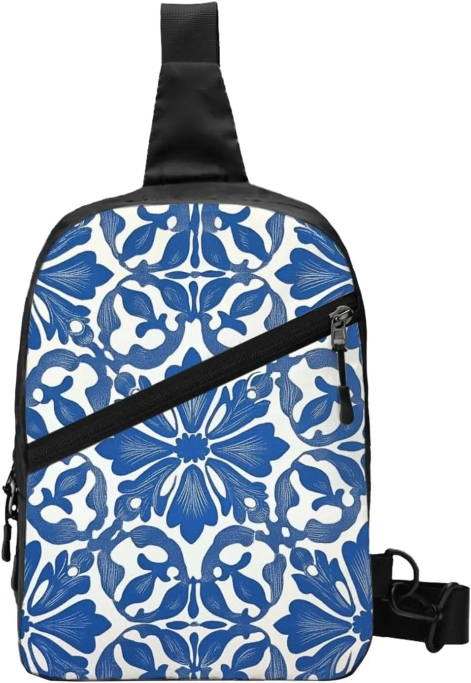 Blue And White Print Crossbody Bags For Women, Sling Bag For Men, Hiking Backpack Lightweight For Casual Outdoor Travel