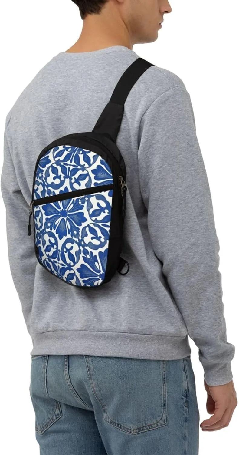 Blue And White Print Crossbody Bags For Women, Sling Bag For Men, Hiking Backpack Lightweight For Casual Outdoor Travel