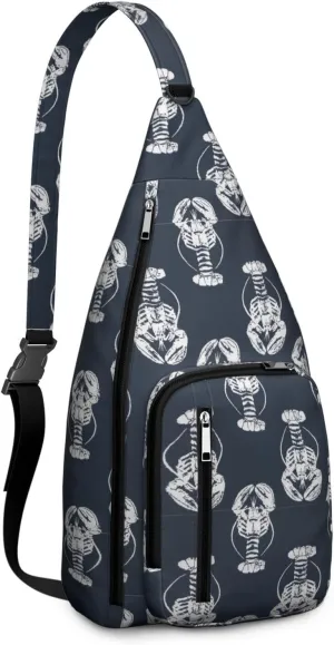 Blue Lobster Crossbody Bag Daypack for Women Men Lightweight Waterproof Sling Bag Backpack Hiking Cycling