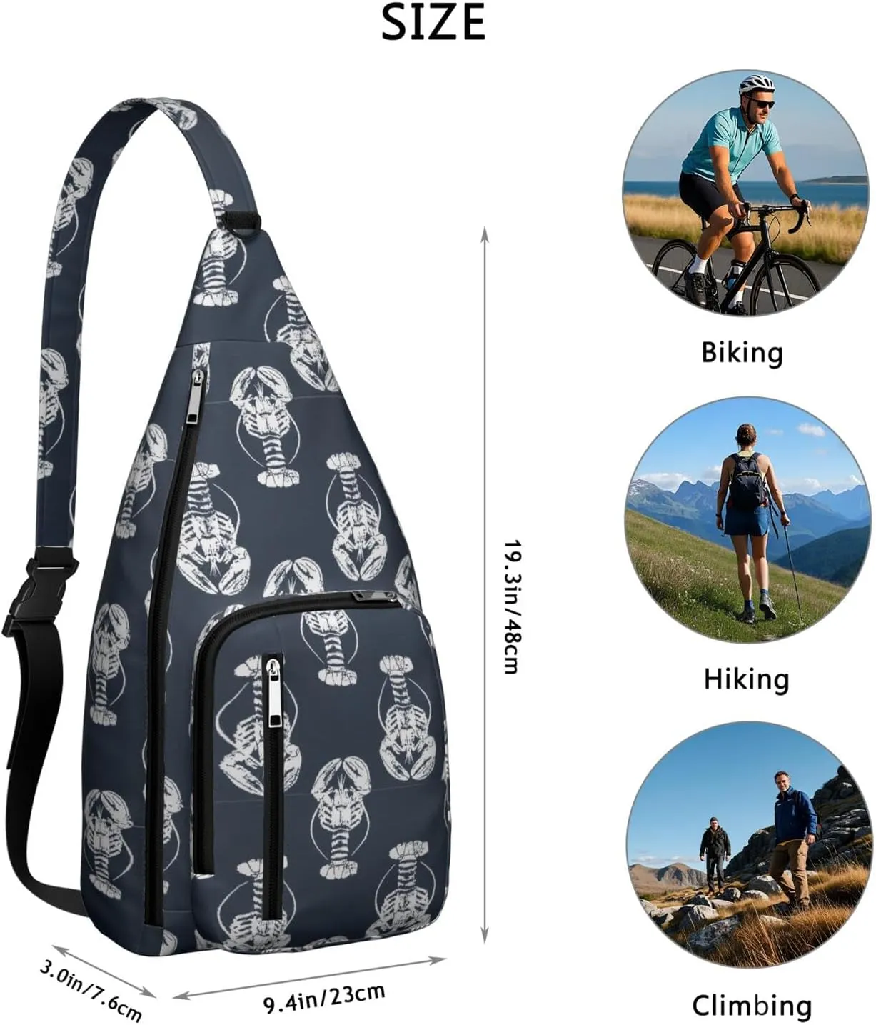 Blue Lobster Crossbody Bag Daypack for Women Men Lightweight Waterproof Sling Bag Backpack Hiking Cycling