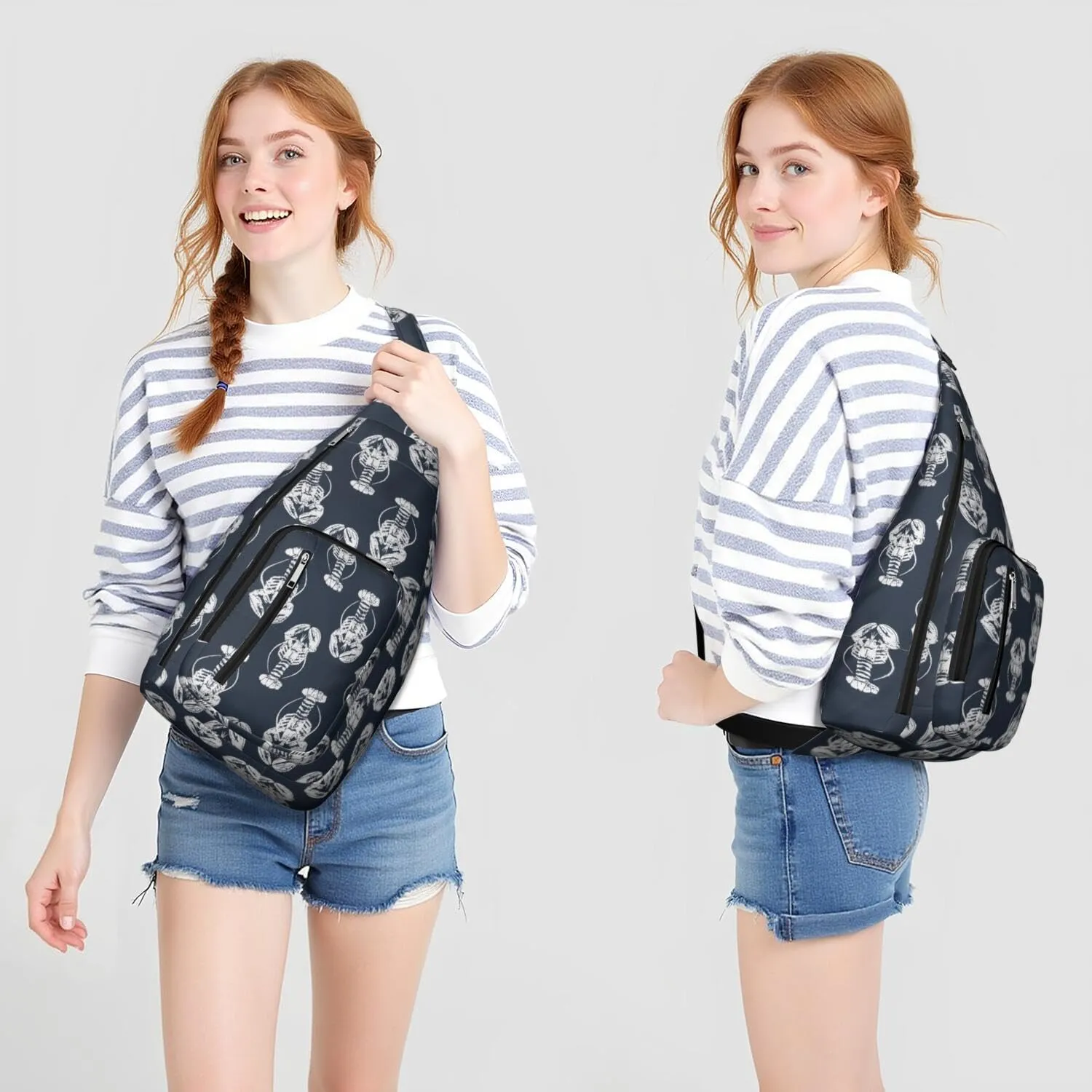 Blue Lobster Crossbody Bag Daypack for Women Men Lightweight Waterproof Sling Bag Backpack Hiking Cycling
