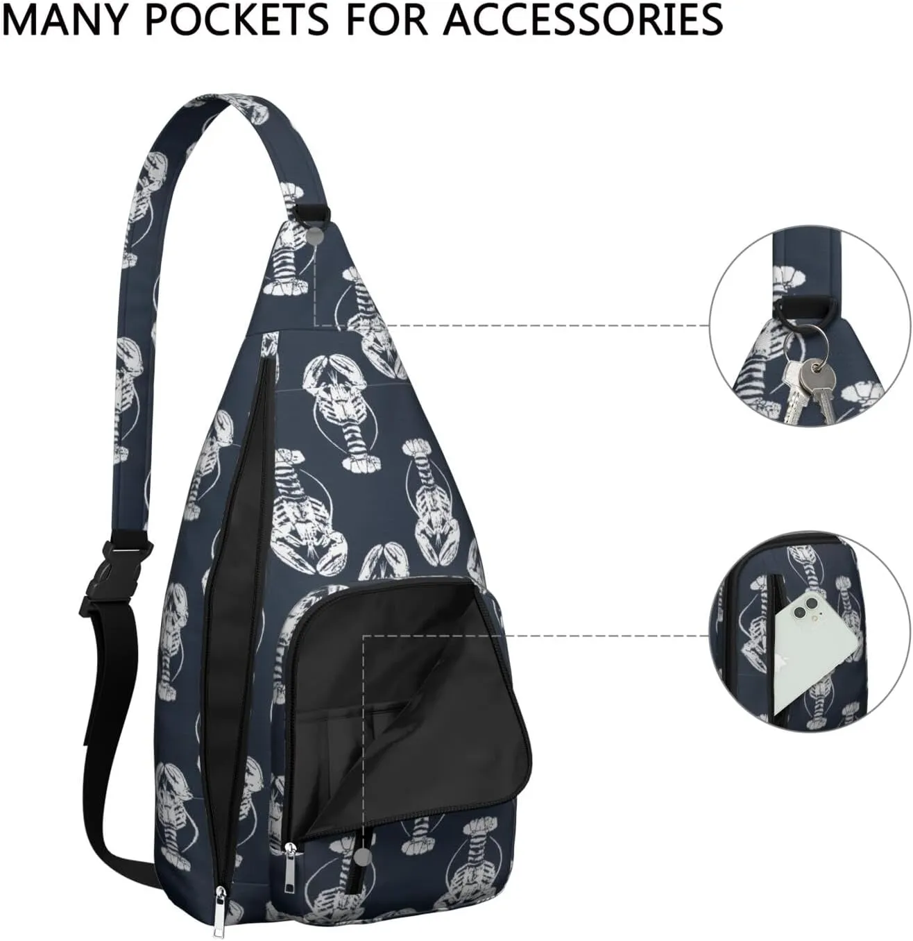 Blue Lobster Crossbody Bag Daypack for Women Men Lightweight Waterproof Sling Bag Backpack Hiking Cycling
