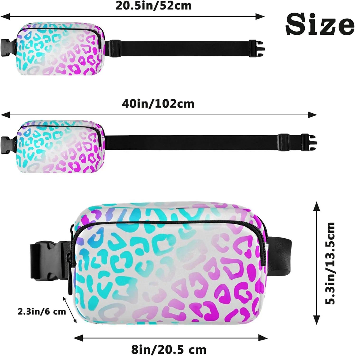 Blue Pink Purple Leopard Women Fanny Packs Bright Belt Bags Hip Pack Waterproof Waist Pack for Women
