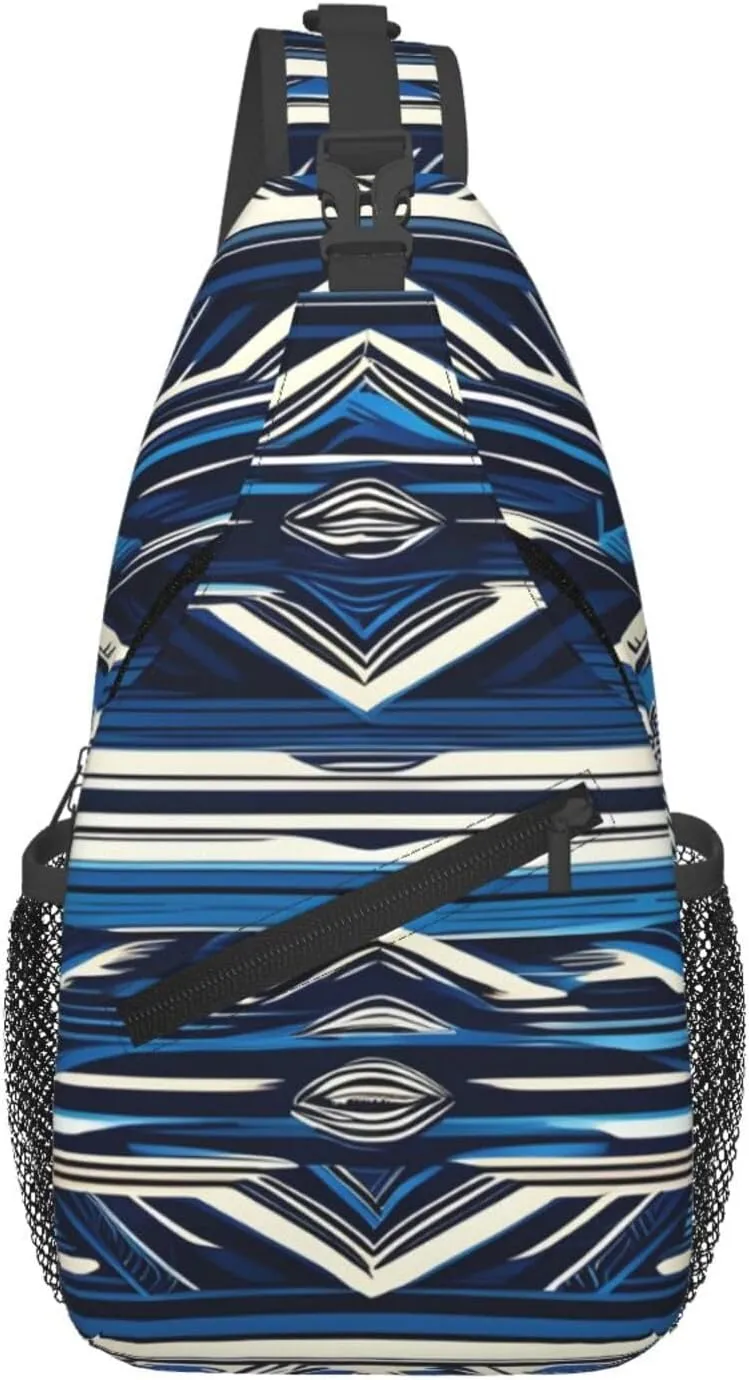Blue Polynesian Maori Tribal Pattern Print Crossbody Backpack Sling Bag Chest Bags Daypack For Sport Running Hiking Women Men Unisex