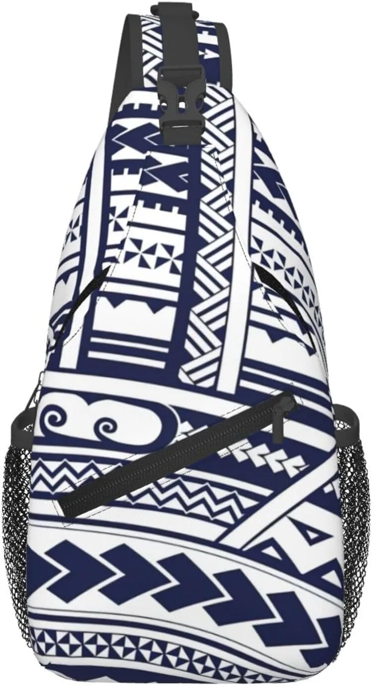 Blue Polynesian Maori Tribal Pattern Print Crossbody Backpack Sling Bag Chest Bags Daypack For Sport Running Hiking Women Men Unisex