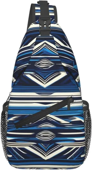 Blue Polynesian Maori Tribal Pattern Print Crossbody Backpack Sling Bag Chest Bags Daypack For Sport Running Hiking Women Men Unisex