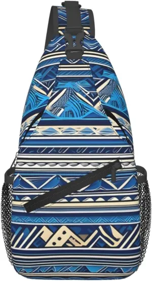 Blue Polynesian Maori Tribal Print Print Crossbody Backpack Sling Bag Chest Bags Daypack For Sport Running Hiking Women Men Unisex