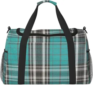Blue Thin Line Grid Travel Duffel Bag Large Foldable Waterproof Overnight Bag For Beach Swim Bags Pool Sports Gym