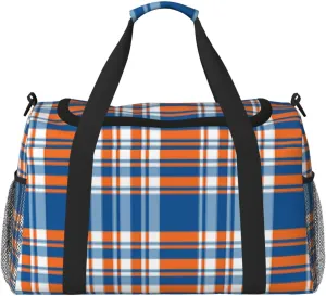 Blue Thin Line Grid Travel Duffel Bag Large Foldable Waterproof Overnight Bag For Beach Swim Bags Pool Sports Gym