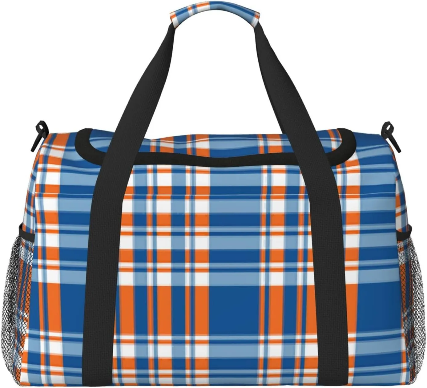 Blue Thin Line Grid Travel Duffel Bag Large Foldable Waterproof Overnight Bag For Beach Swim Bags Pool Sports Gym