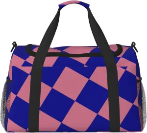 Blue Thin Line Grid Travel Duffel Bag Large Foldable Waterproof Overnight Bag For Beach Swim Bags Pool Sports Gym