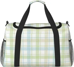 Blue Thin Line Grid Travel Duffel Bag Large Foldable Waterproof Overnight Bag For Beach Swim Bags Pool Sports Gym