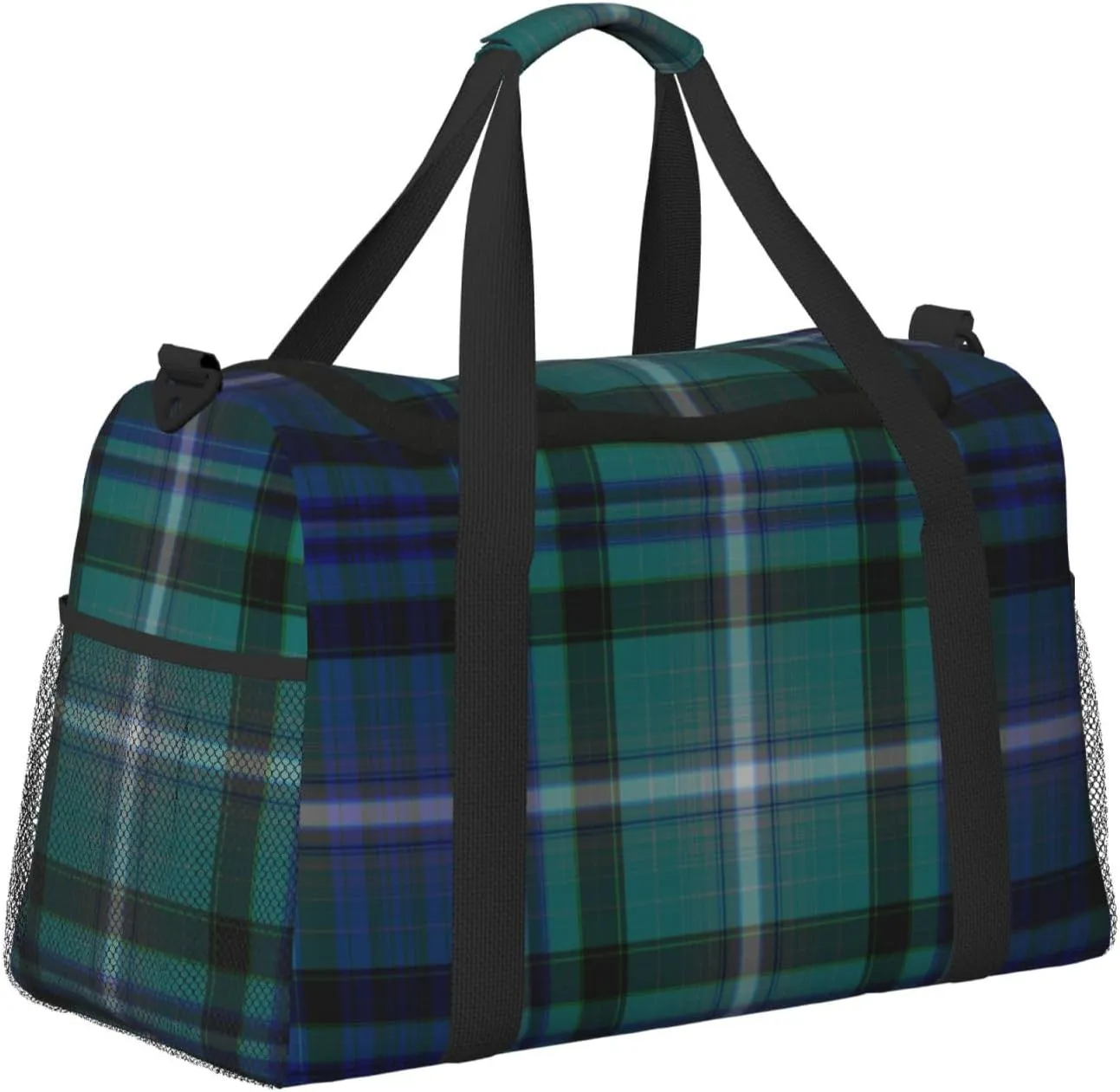 Blue Thin Line Grid Travel Duffel Bag Large Foldable Waterproof Overnight Bag For Beach Swim Bags Pool Sports Gym