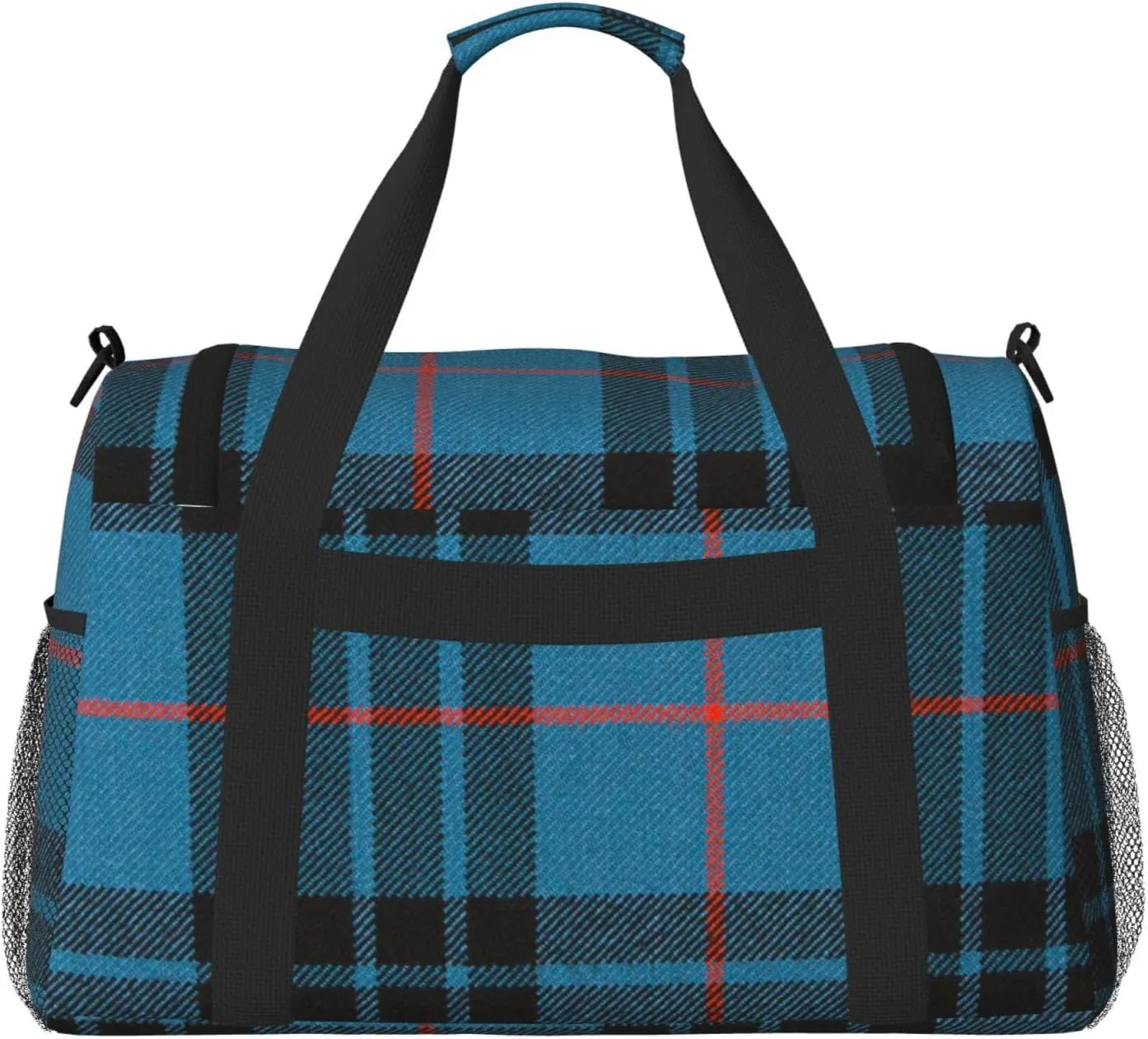 Blue Thin Line Grid Travel Duffel Bag Large Foldable Waterproof Overnight Bag For Beach Swim Bags Pool Sports Gym