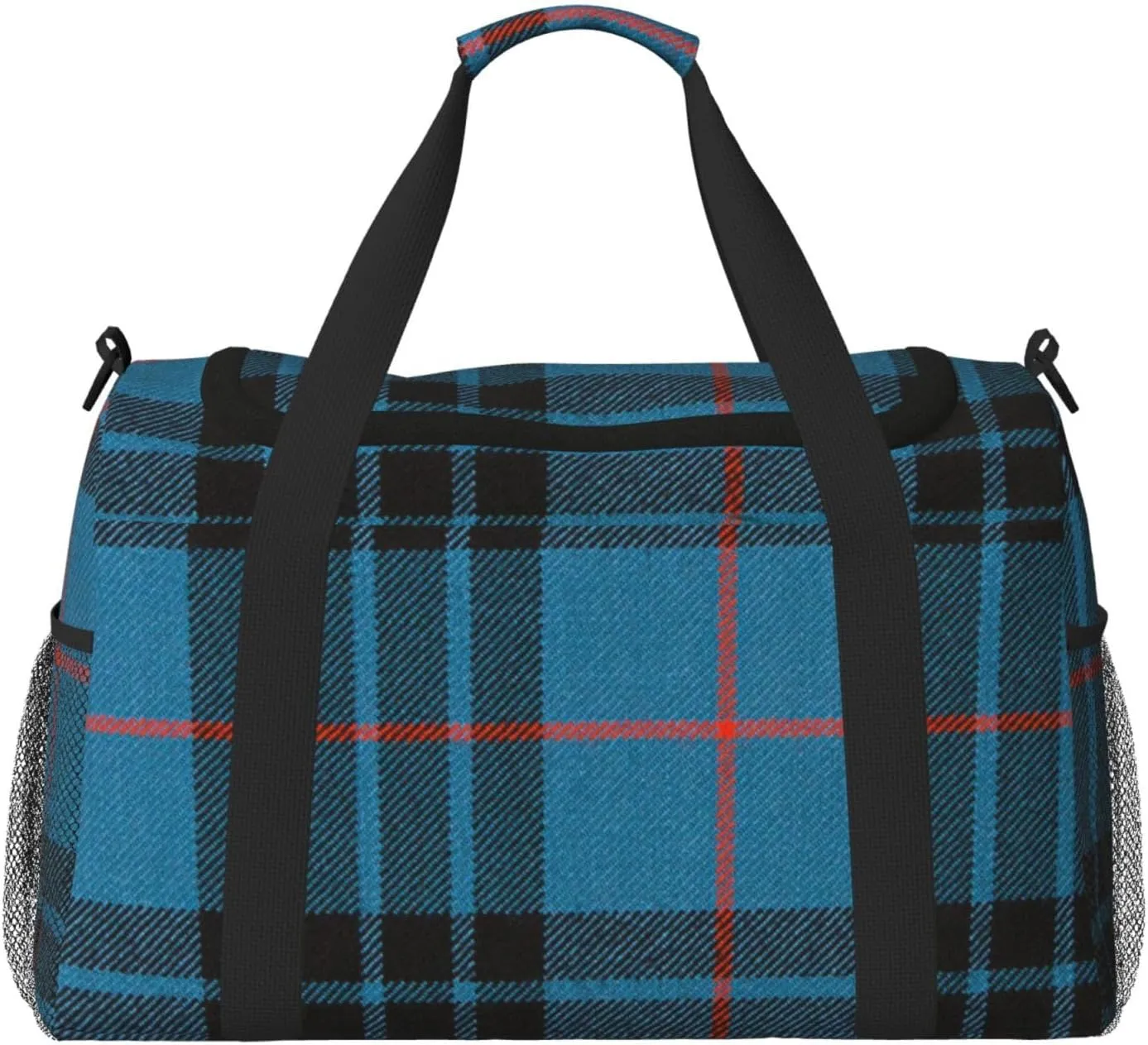 Blue Thin Line Grid Travel Duffel Bag Large Foldable Waterproof Overnight Bag For Beach Swim Bags Pool Sports Gym