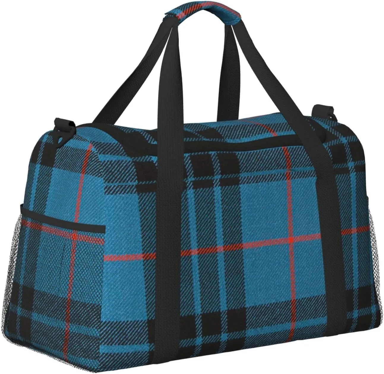 Blue Thin Line Grid Travel Duffel Bag Large Foldable Waterproof Overnight Bag For Beach Swim Bags Pool Sports Gym