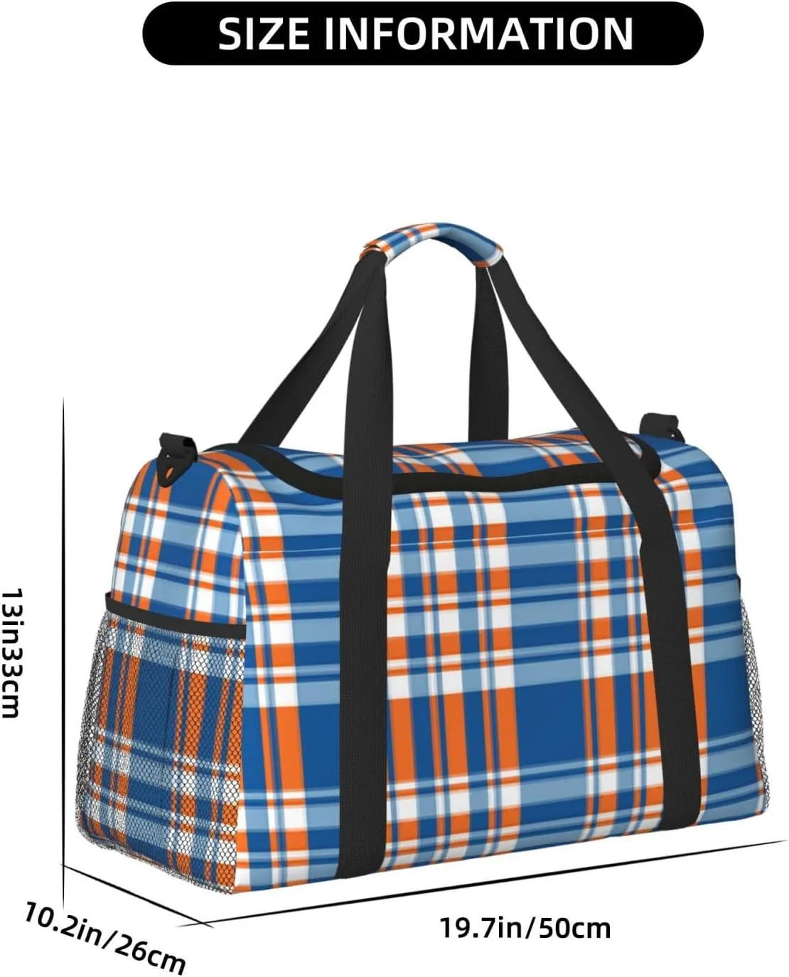 Blue Thin Line Grid Travel Duffel Bag Large Foldable Waterproof Overnight Bag For Beach Swim Bags Pool Sports Gym