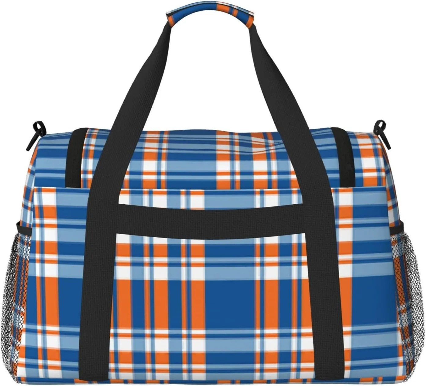 Blue Thin Line Grid Travel Duffel Bag Large Foldable Waterproof Overnight Bag For Beach Swim Bags Pool Sports Gym