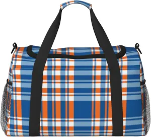 Blue Thin Line Grid Travel Duffel Bag Large Foldable Waterproof Overnight Bag For Beach Swim Bags Pool Sports Gym