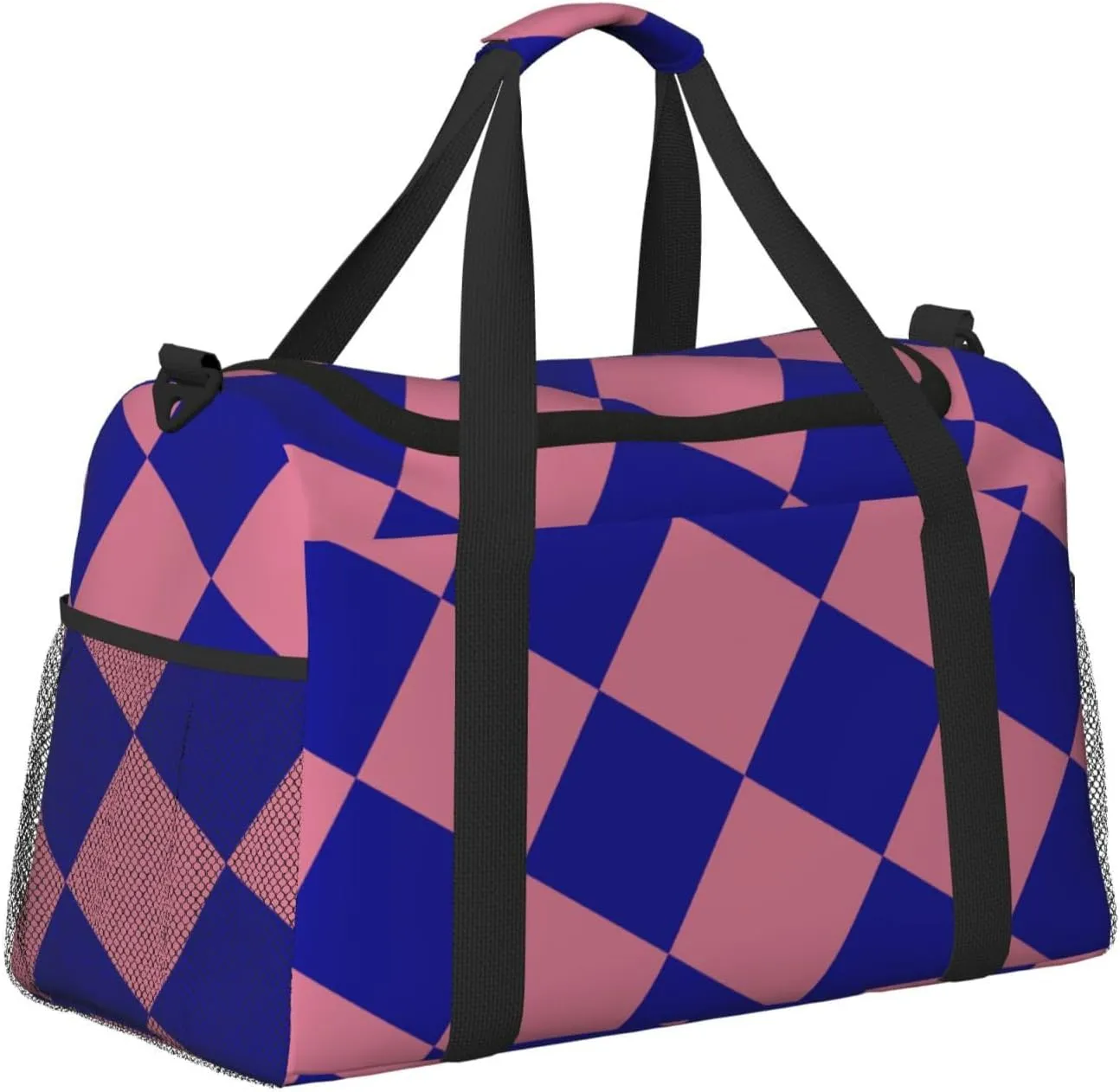 Blue Thin Line Grid Travel Duffel Bag Large Foldable Waterproof Overnight Bag For Beach Swim Bags Pool Sports Gym