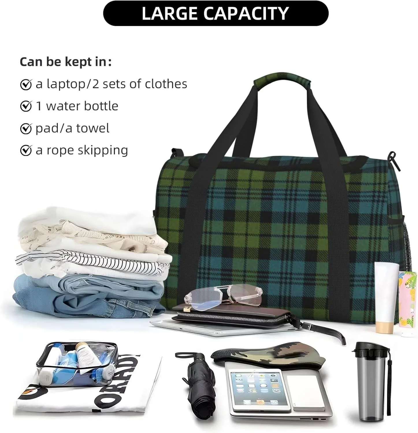 Blue Thin Line Grid Travel Duffel Bag Large Foldable Waterproof Overnight Bag For Beach Swim Bags Pool Sports Gym