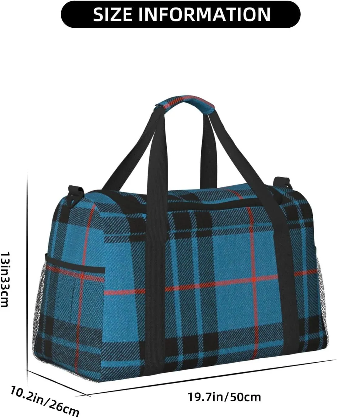 Blue Thin Line Grid Travel Duffel Bag Large Foldable Waterproof Overnight Bag For Beach Swim Bags Pool Sports Gym