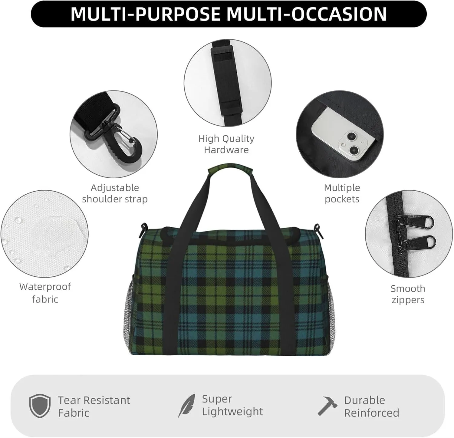 Blue Thin Line Grid Travel Duffel Bag Large Foldable Waterproof Overnight Bag For Beach Swim Bags Pool Sports Gym