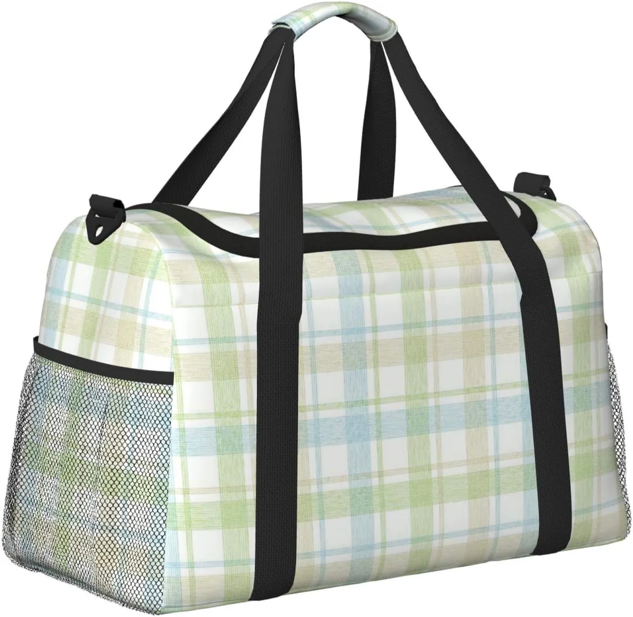 Blue Thin Line Grid Travel Duffel Bag Large Foldable Waterproof Overnight Bag For Beach Swim Bags Pool Sports Gym