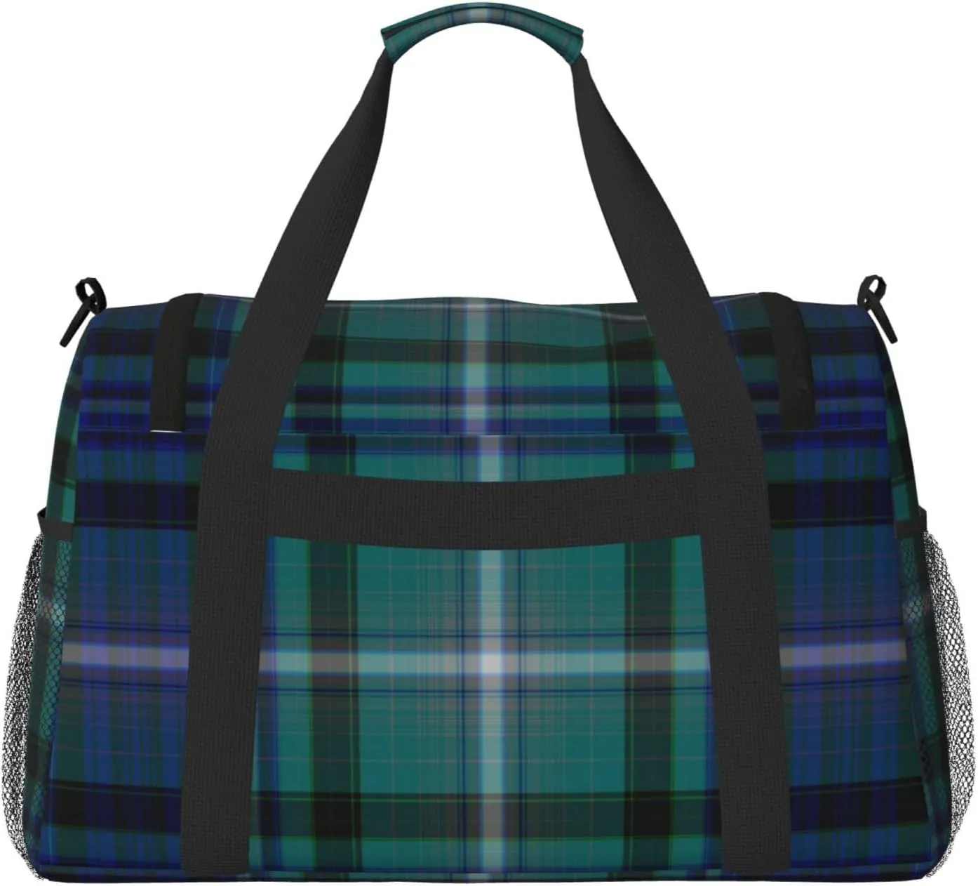 Blue Thin Line Grid Travel Duffel Bag Large Foldable Waterproof Overnight Bag For Beach Swim Bags Pool Sports Gym