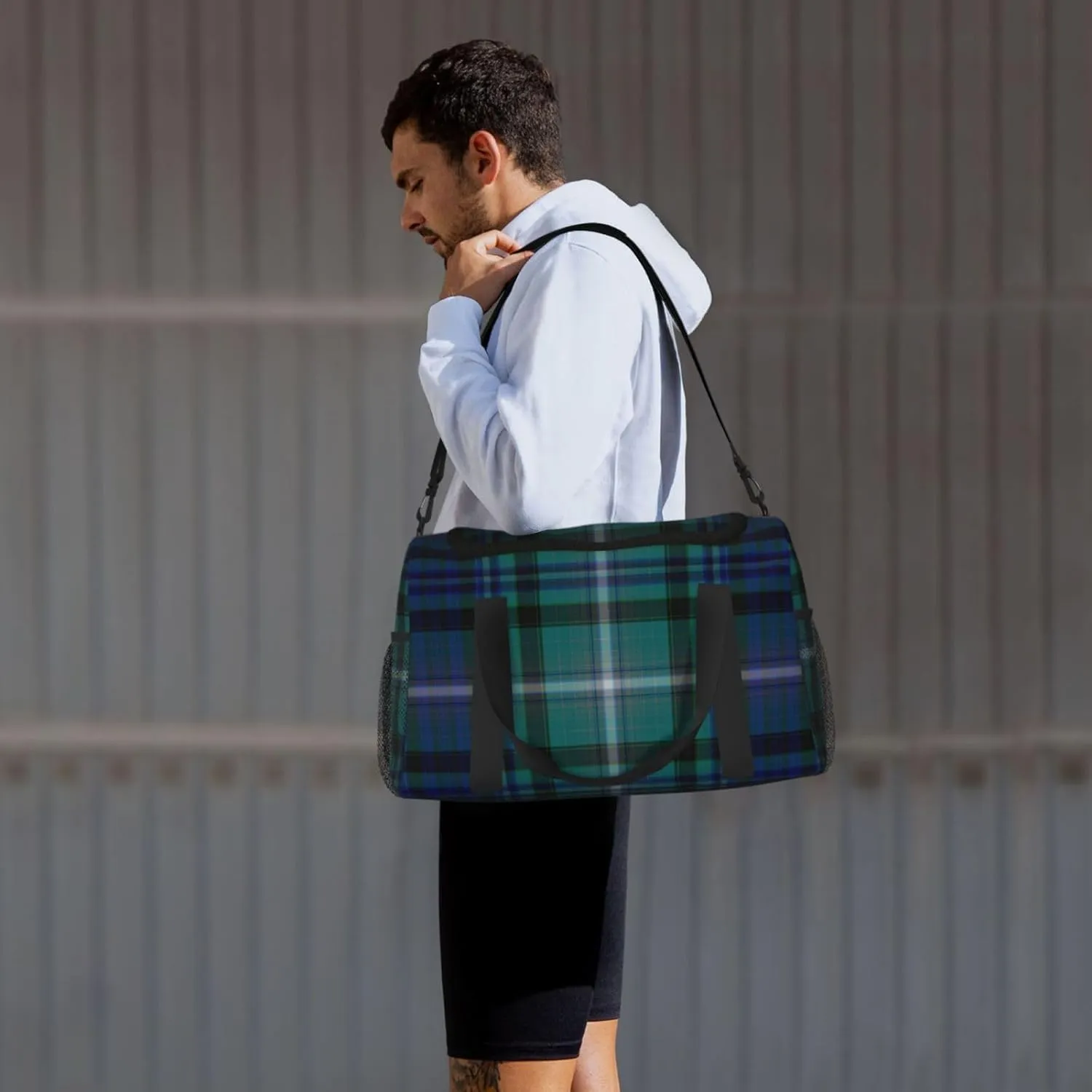 Blue Thin Line Grid Travel Duffel Bag Large Foldable Waterproof Overnight Bag For Beach Swim Bags Pool Sports Gym