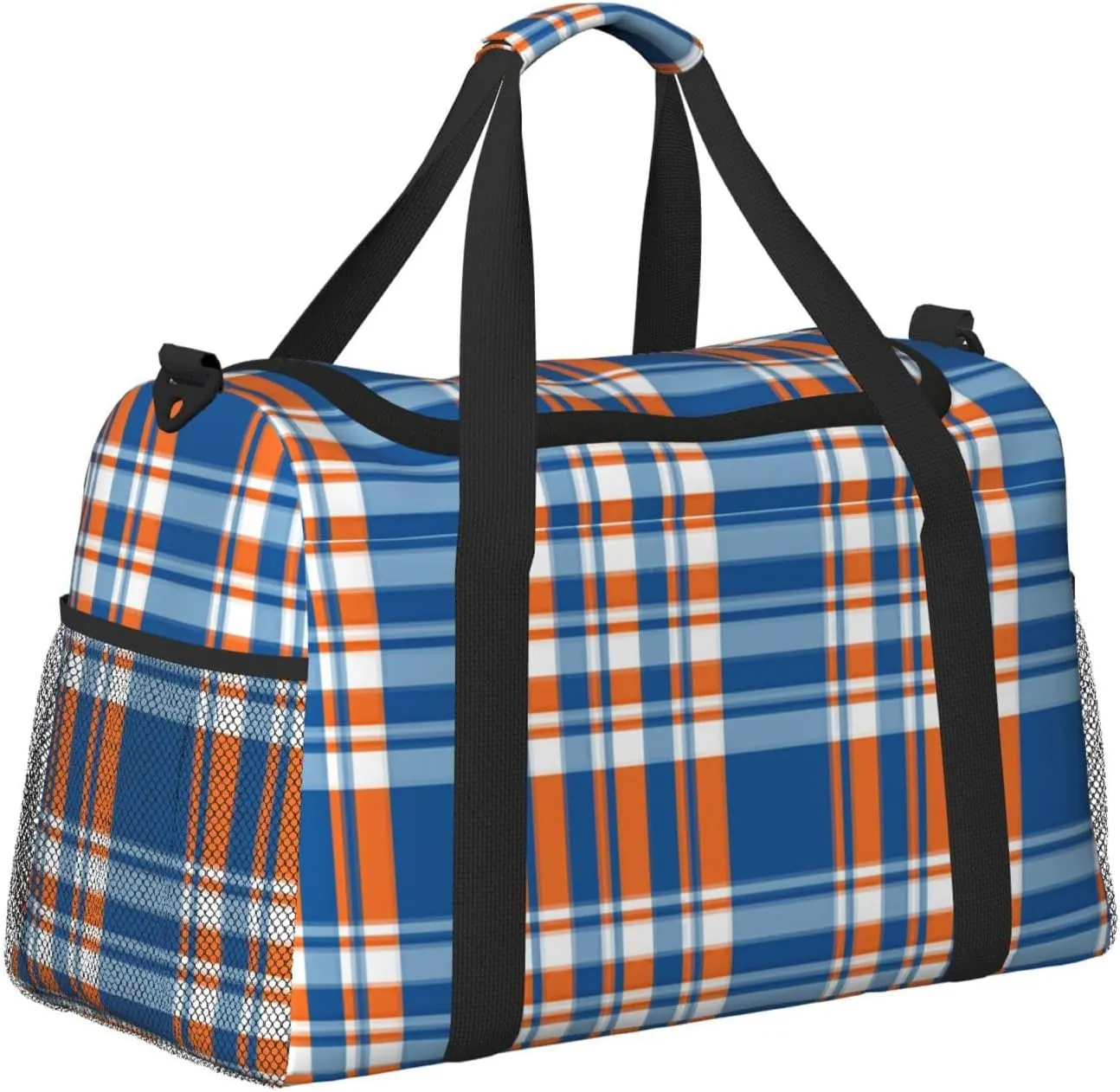 Blue Thin Line Grid Travel Duffel Bag Large Foldable Waterproof Overnight Bag For Beach Swim Bags Pool Sports Gym