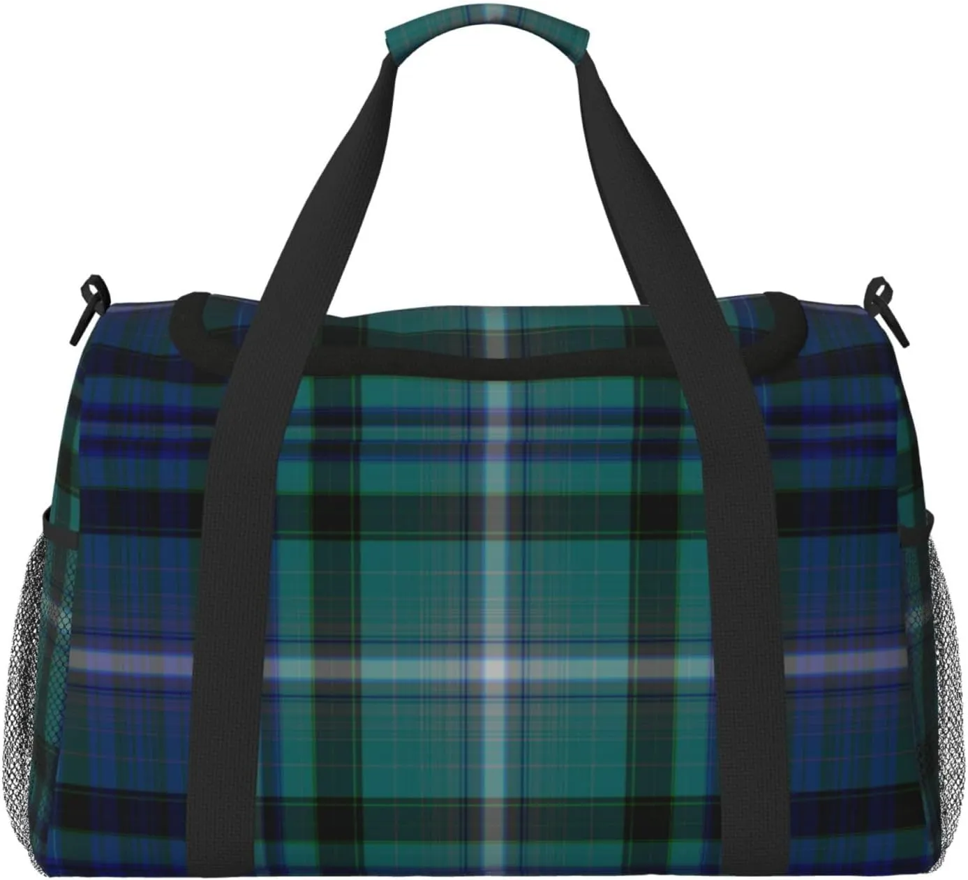 Blue Thin Line Grid Travel Duffel Bag Large Foldable Waterproof Overnight Bag For Beach Swim Bags Pool Sports Gym