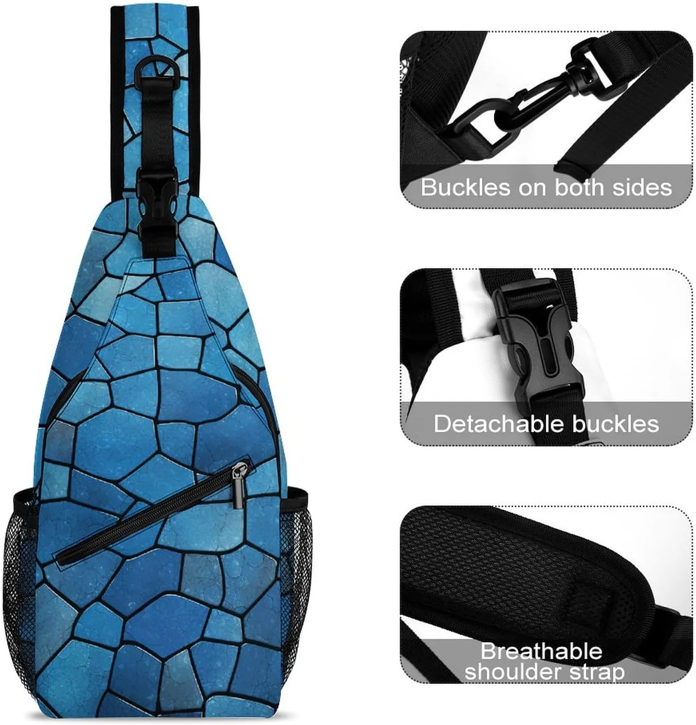 Blue Tile Pattern Sling Bag Crossbody Bags Cross Body Bag Fanny Packs Chest Bags Sling Purses for Travel