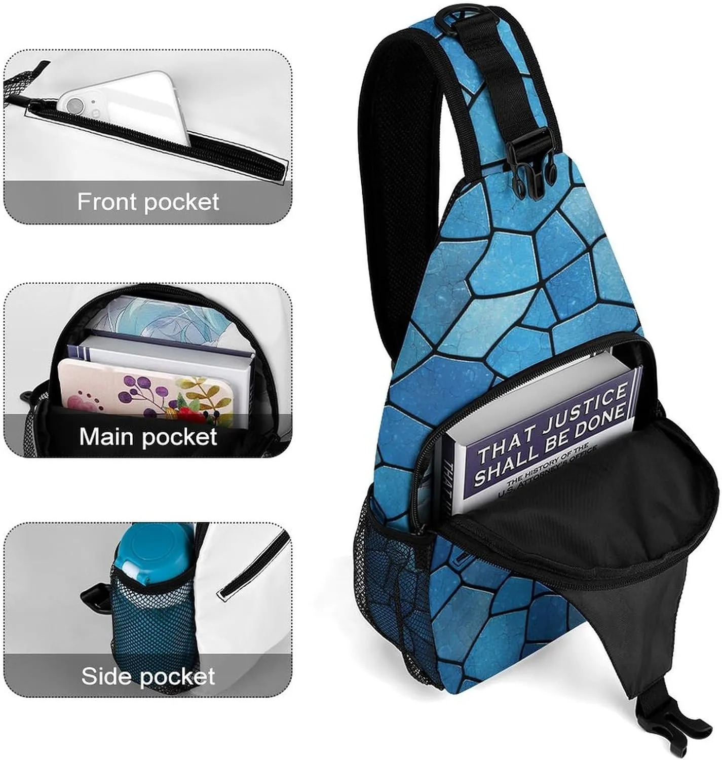 Blue Tile Pattern Sling Bag Crossbody Bags Cross Body Bag Fanny Packs Chest Bags Sling Purses for Travel