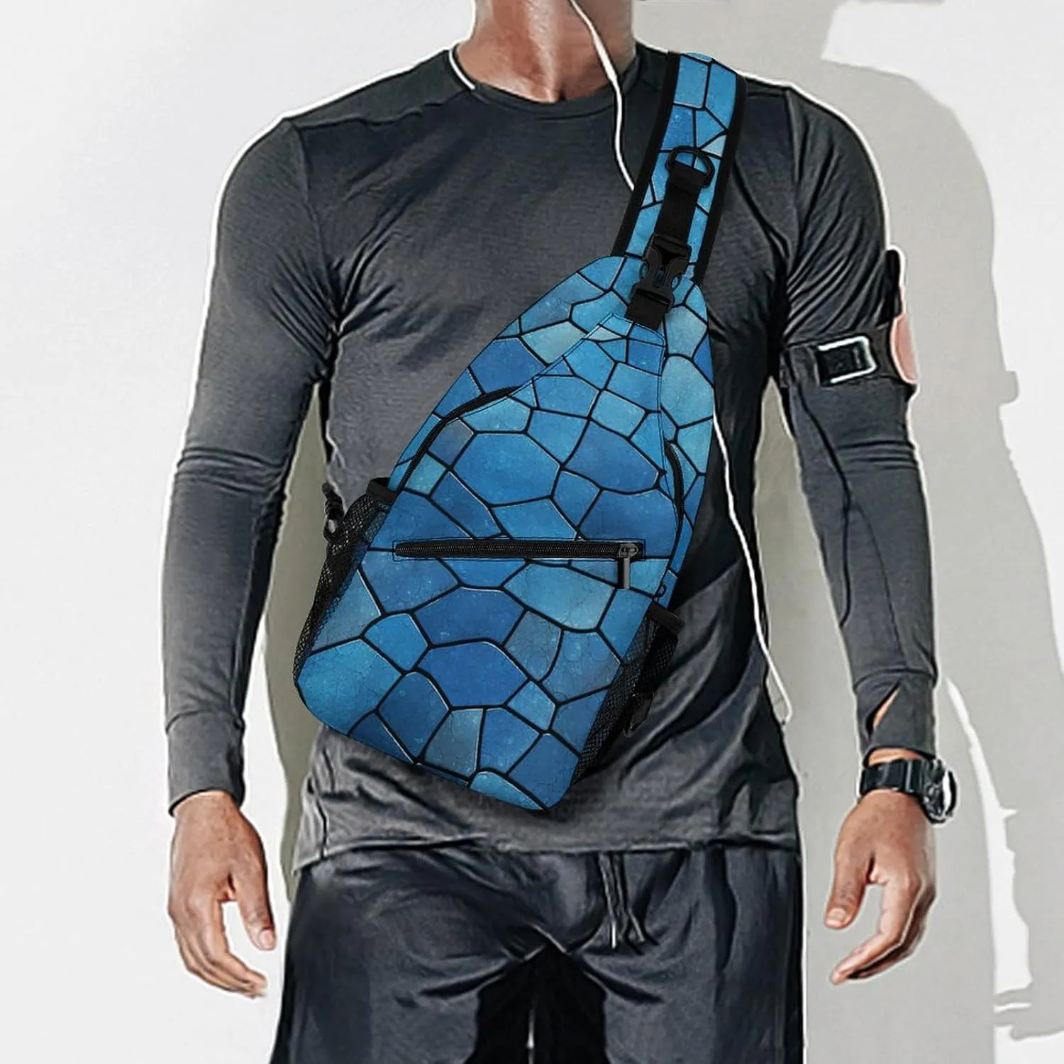 Blue Tile Pattern Sling Bag Crossbody Bags Cross Body Bag Fanny Packs Chest Bags Sling Purses for Travel