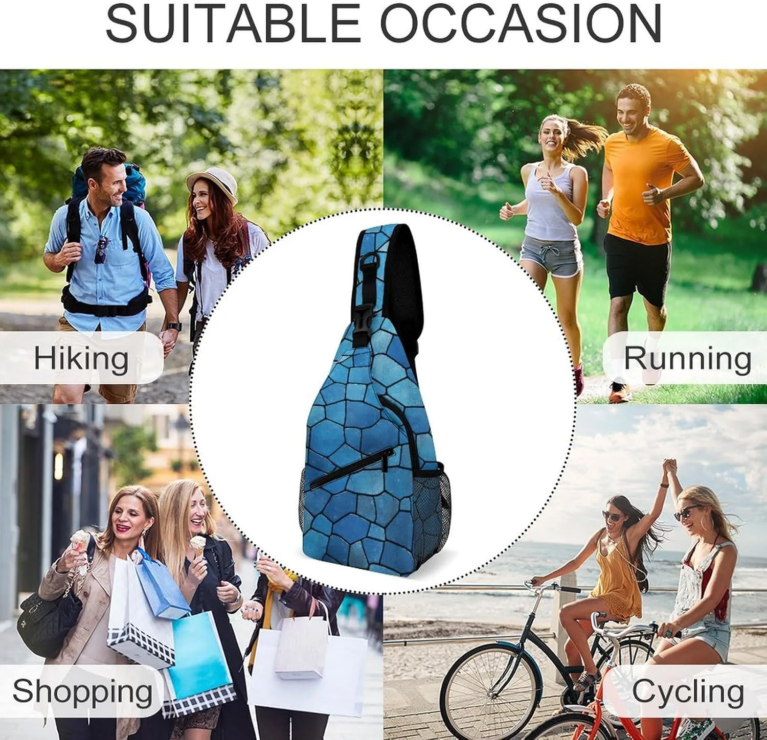 Blue Tile Pattern Sling Bag Crossbody Bags Cross Body Bag Fanny Packs Chest Bags Sling Purses for Travel